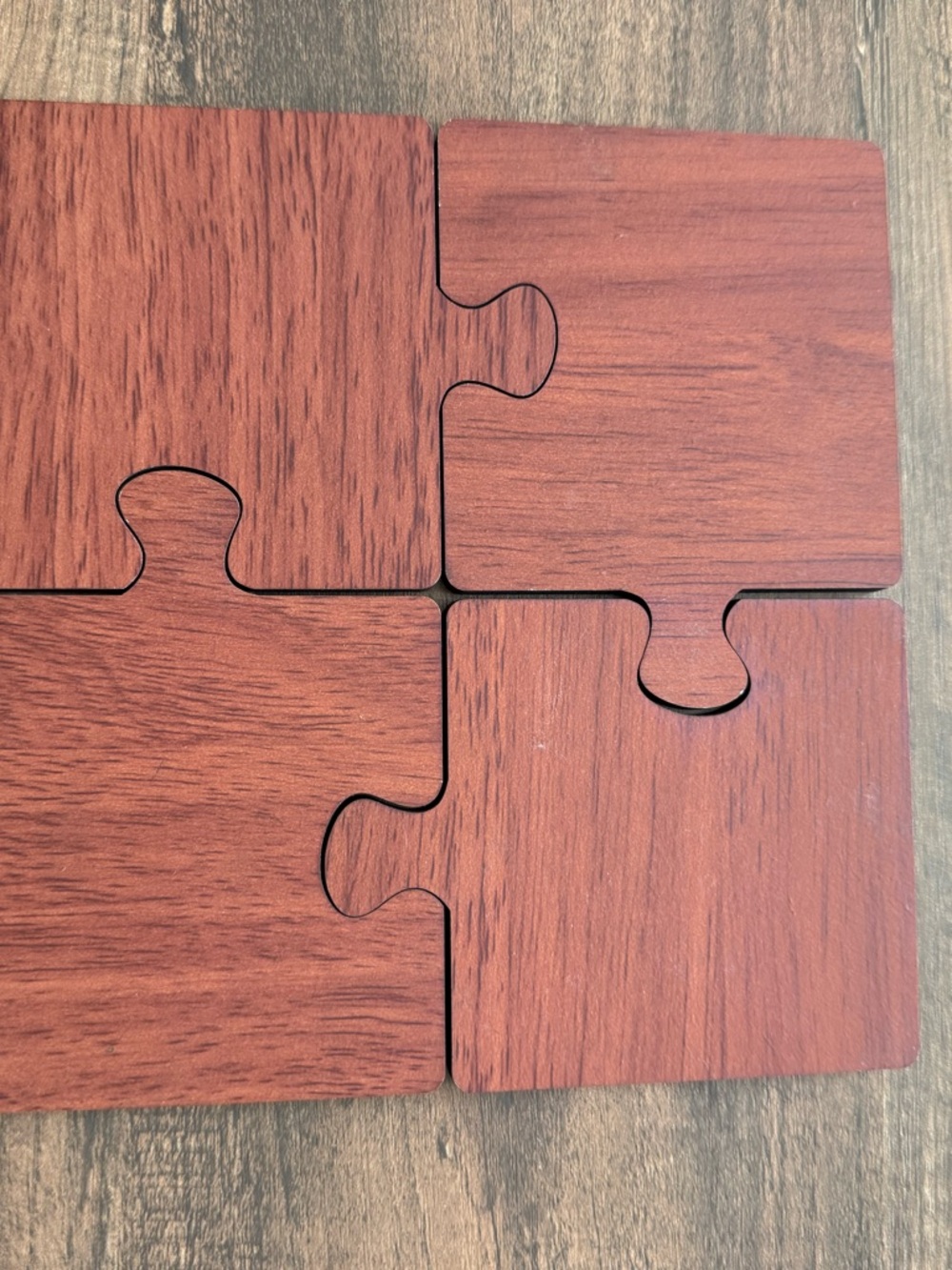 Wood Puzzle Coaster Set in Red Wood Finish - Pack of 4